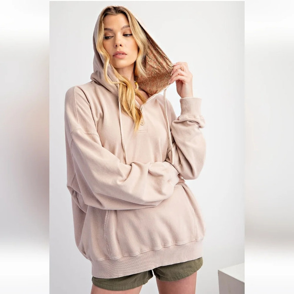 New Easel Peace Symbol Patch Washed Terry Knit Hooded Pullover - Picture 6 of 6